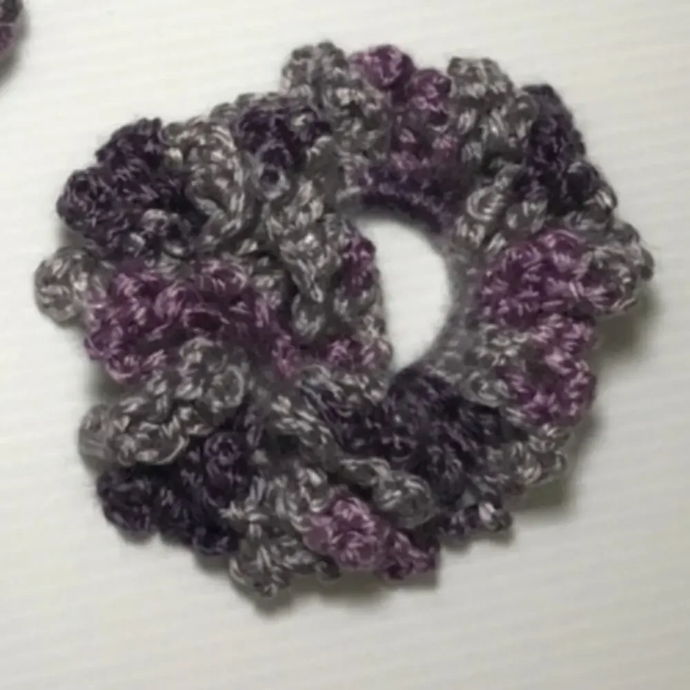 NWT Purple Gray Handmade Crocheted Hair Scrunchie Set of 3